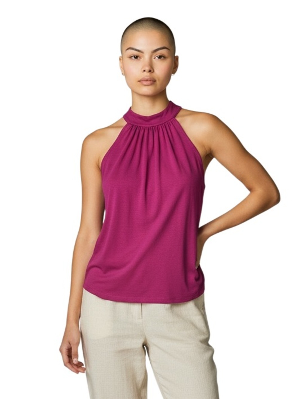 LOFT Fuchsia Halter Mock-Neck Tank